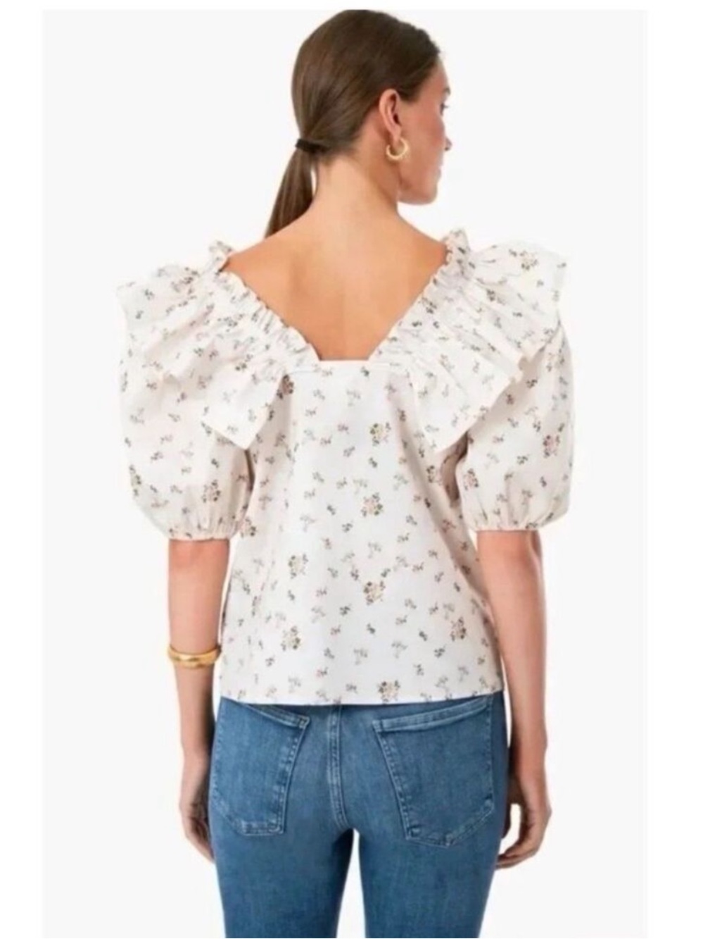 Tuckernuck Hyacinth House Charlotte Ruffle Neck Blouse Size Small - Picture 2 of 12